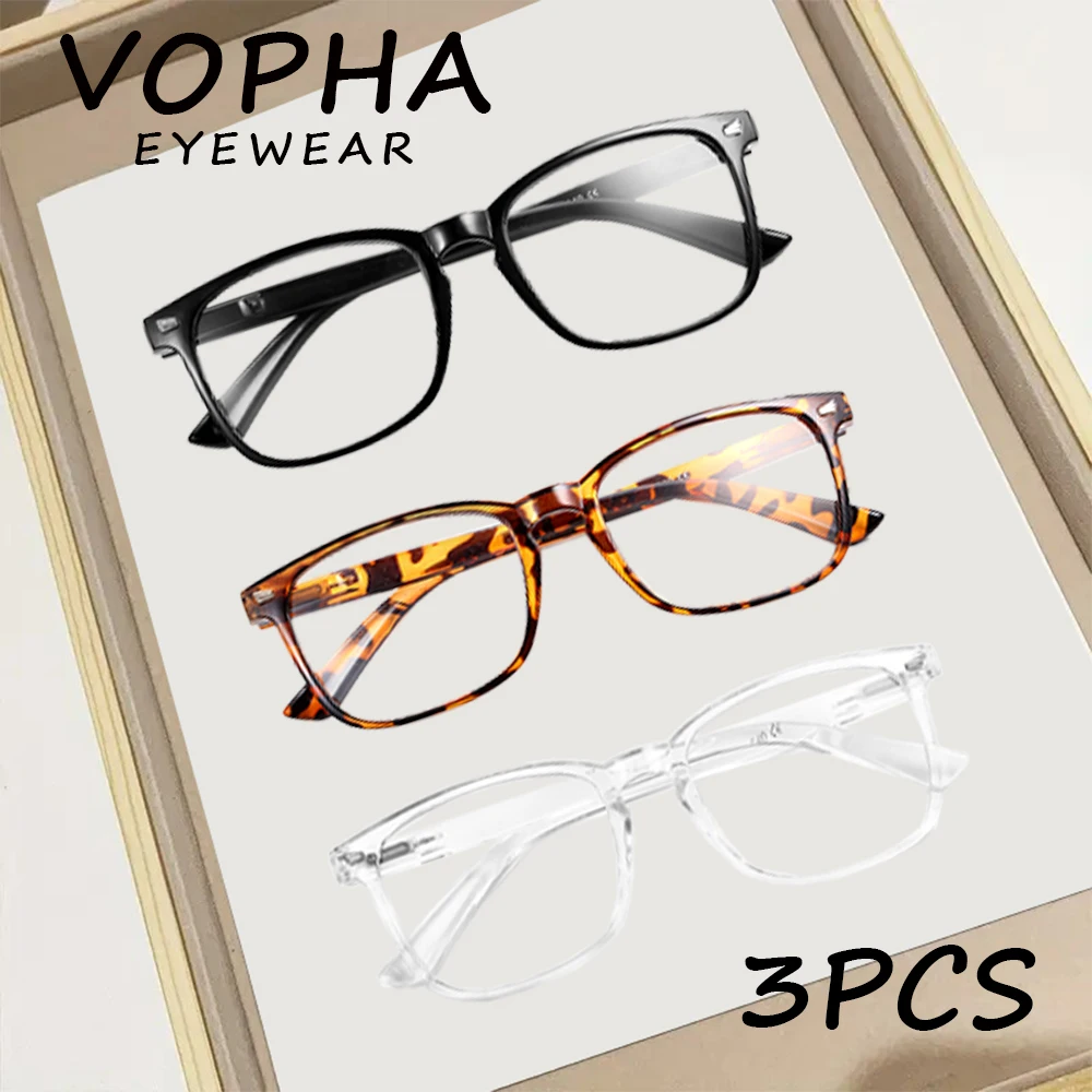 3-teilige blaulichtblockierende Lesebrille – Unisex-Anti-Ermüdungs-Computerbrille mit quadratischem Rahmen und optischen Gläsern Image