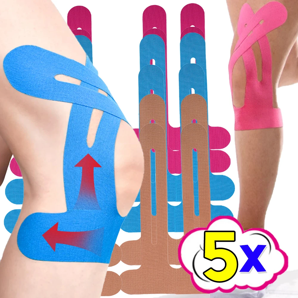 Knieband, elastisch, verstellbar, Kinesiologie-Tape, vorgeschnittenes Knie-Kinesiologie-Tape, Laufen, Wandern, Reiten, Muskeln, selbstklebende Bandage Image