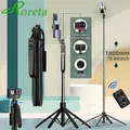 Treppiede per selfie stick Roreta da 1,8 m per iPhone 16 15 14 13 Pro Max Telefono Android con supporto per telefono con telecomando wireless Bluetooth