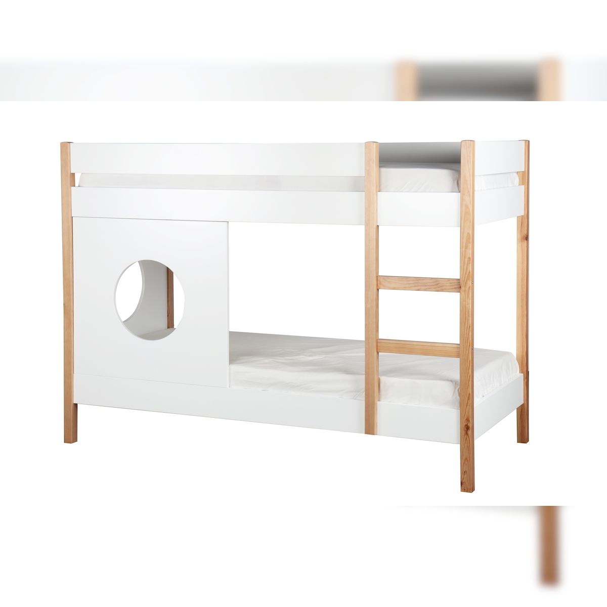 Möbilia Etagenbett | inkl. Lattenrost/Leiter/Seitenpaneel | B 210 x T 99 x H 153 cm | weiß / natur Image