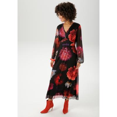 Maxikleid ANISTON CASUAL, Damen, Gr. 36, N-Gr, schwarz, rot, orange, bordeaux, apricot, lila, fuchsia, pink, wollweiß, gelb, hellgrün, hellblau, klahi, braun, Mesh, Obermaterial: 95% Polyester, 5% Elasthan. Futter: 100% Polyester, geblümt, bedruckt,... Image