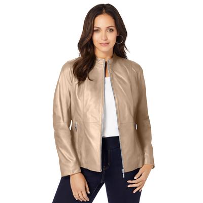 Plus Size Women's Zip Front Leather Jacket by Jessica London in New Khaki (Size 26 W)