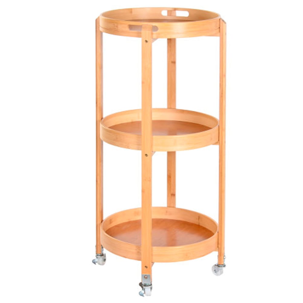 Desserte de cuisine ronde sur roulettes en bambou 44x44x90cm