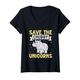 Damen Tierschutz SAVE THE CHUBBY UNICORNS Lustig Tierrettung T-Shirt mit V-Ausschnitt