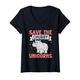 Damen Tierschutz SAVE THE CHUBBY UNICORNS Lustig Tierrettung T-Shirt mit V-Ausschnitt