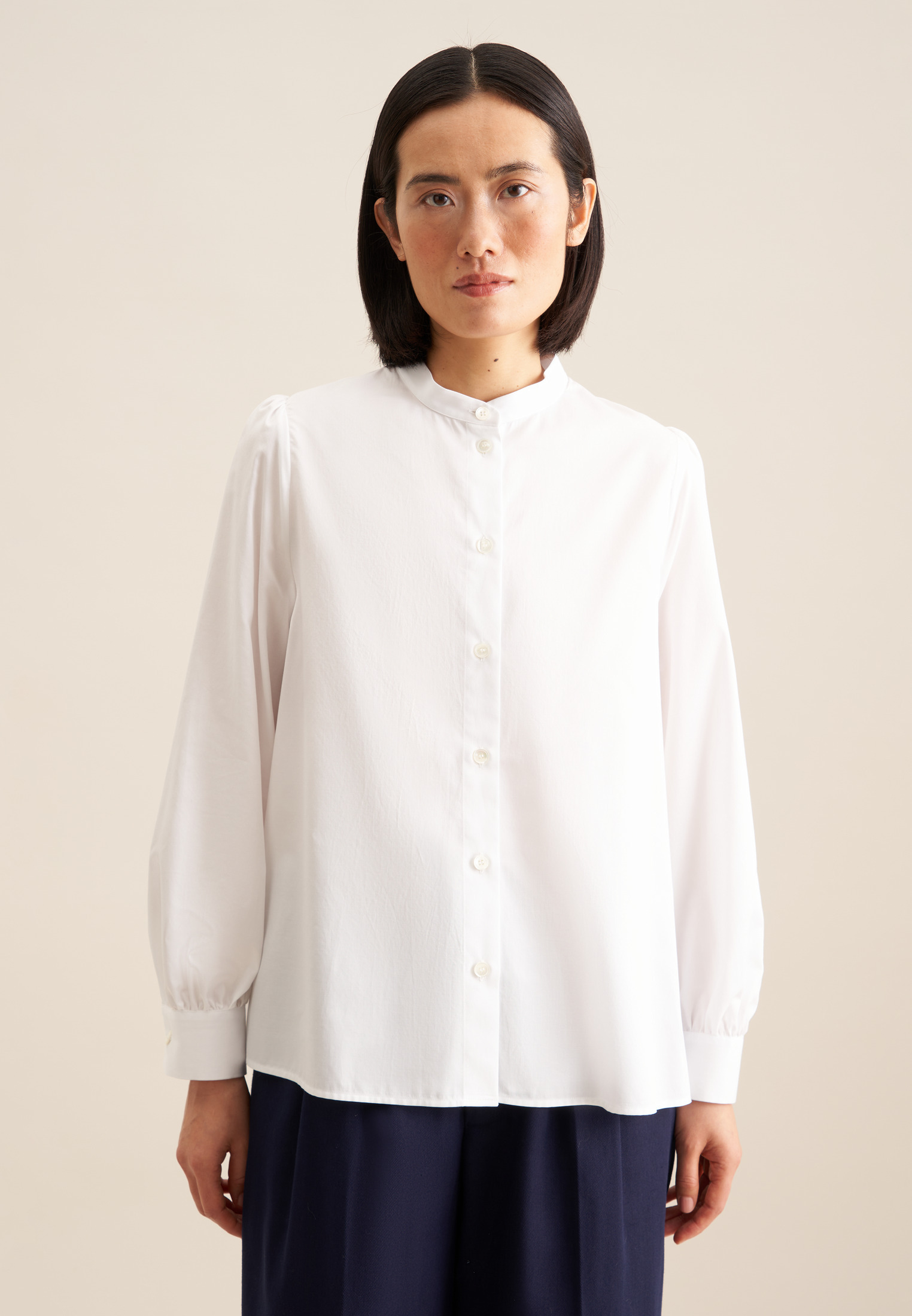 Stehkragenbluse Damen Weiß Image