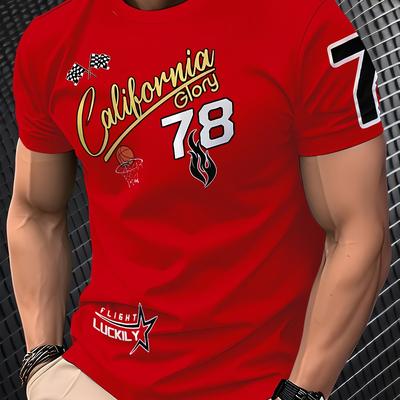 TEMU Men's 3d Print T-shirt - Red Short Sleeve Crew Neck, Breathable Polyester, Lightweight & Comfortable, Casual Wear Image