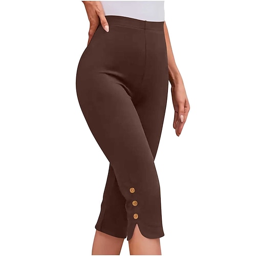 Damen Caprihose Leggings Gemütliche Leggings Streetwear Lässig Wadenlang Natürliche Taille Einfach Elastischer Bund Bequem Außenbereich Outdoor Athleisure Ferien Kamel Wein Grau Schwarz Sommer Image