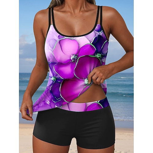 Tankini für Frauen 2-teilig Badeanzug Boyleg Rückenfrei Urlaub Strandbekleidung Ombre U-Ausschnitt Ärmellose Badeanzüge Image