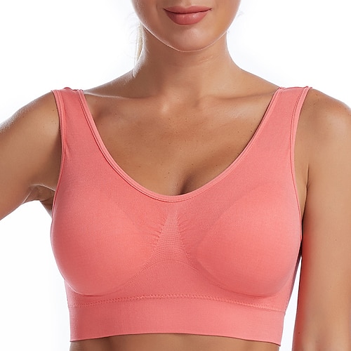 Damen Yoga-BH Pilates-BH Sport-BH BH-Top Push-Up Hosen nahtlos Antivibration Bürgellos Einfarbig Sport Sportkleidung Dunkelviolett Melonen-Rot Fitnessstudio Zumba Laufen Image
