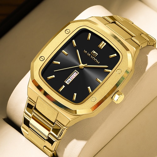 va va voom Top-Marke Herren Armbanduhren Luxus wasserdicht Gold Schwarz Silber Datum Woche Anzeige quadratische Uhr für Männer Edelstahl Uhr Image
