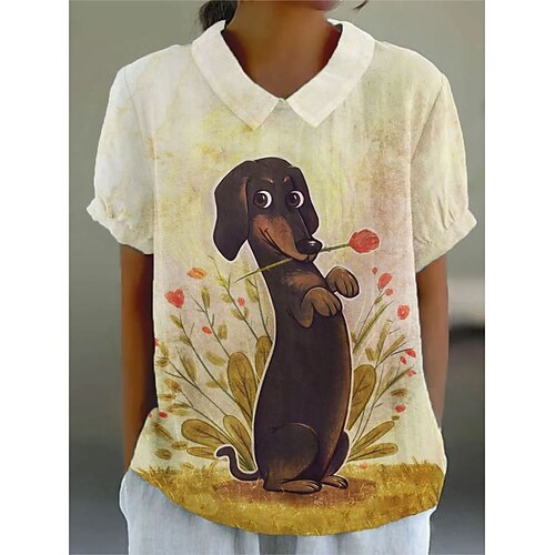 Damen Bluse Druck Grafik Tiermotiv Täglich Stilvoll Lässig Kurzarm Hemdkragen Normale Oberteile Täglich Arbeit Ferien Blau Weiß Gelb Grün Beige Sommer Frühling Image