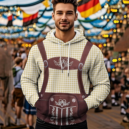 Druck Bischofsärmel Kapuzensweatshirt Oktoberfestbier Fronttasche Grafik für Herren Erwachsene 3D-Druck für Karneval Oktoberfestbier Urlaub Party Image