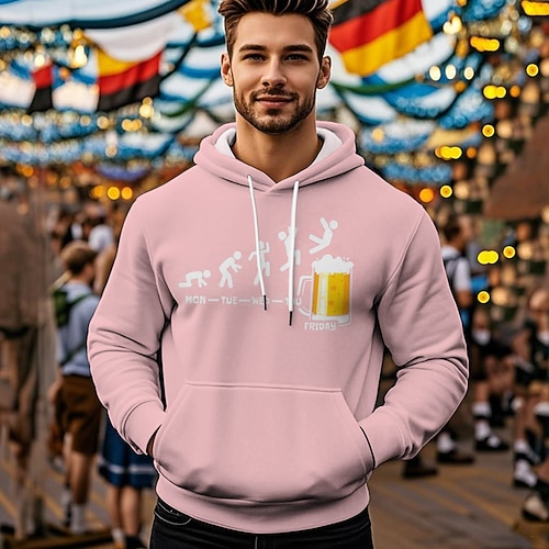 Druck Bischofsärmel Kapuzensweatshirt Oktoberfestbier Fronttasche Grafik für Herren Erwachsene Heißprägen für Karneval Oktoberfestbier Urlaub Party Image