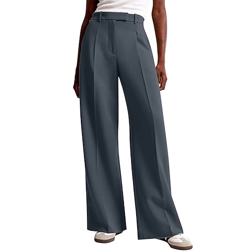 Damen Weites Bein Anzughose Mode Arbeit Volle Länge Natürliche Taille Einfach Reißverschluss Außenbereich Bequem Formell Büro / Karriere Dunkelgrau Wein Aprikose Grau Herbst Normale Passform Image