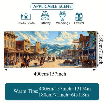 TEMU 2d Door Banner, 1pc 2d Flat Printing Wild Vintage Cow Horses Garage Door Banner, Large And Colorful, A Stunning Backdrop For Outdoor Gatherings Party Banners, 2d Flat Image