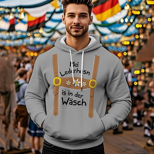 Kapuzensweatshirt Druck Lässig Bayerisch Bischofsärmel Fronttasche Grafik für Herren Erwachsene Heißprägen für Karneval Oktoberfestbier Urlaub Party Image