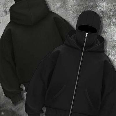 TEMU Women' Dual Hooded Zip-up Hoodie - Black, Long Sleeve, Polyester, Zip Up Hoodie Image