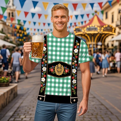 T-Shirt Lederhosen T-Shirt Match Bayerisch München Deutsch Lustig alpin T-Shirt Ärmel Grafik für Paar Herren Damen Erwachsene 3D-Druck für Karneval Oktoberfestbier Party Image