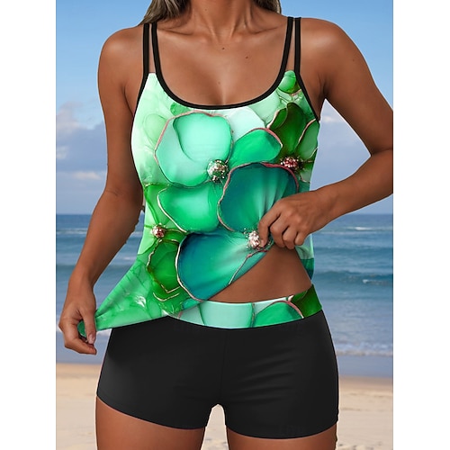 Tankini für Frauen 2-teilig Badeanzug Boyleg Rückenfrei Urlaub Strandbekleidung Ombre U-Ausschnitt Ärmellose Badeanzüge Image