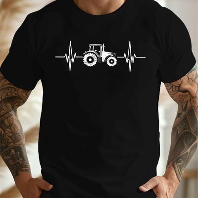 TEMU Men's Casual & Ekg Heartbeat Graphic T-shirt - Lightweight Crew Neck Short Sleeve Tee For Summer, Polyester , Machine Washable, Fit For Casual Attire, Tee | Casual Crew Neck | Lightweight Fabric Image