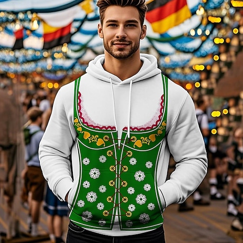 Kapuzensweatshirt Druck Lässig Bayerisch Bischofsärmel Fronttasche Grafik für Herren Erwachsene 3D-Druck für Karneval Oktoberfestbier Urlaub Party Image