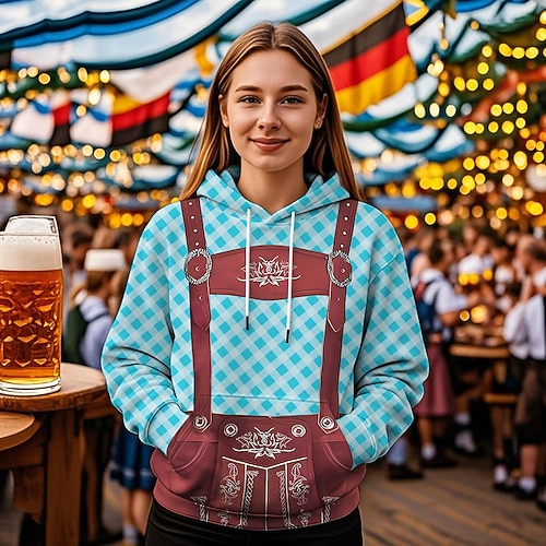 Kapuzensweatshirt Druck Lässig Bayerisch Bischofsärmel Fronttasche Grafik für Damen Erwachsene 3D-Druck für Karneval Oktoberfestbier Urlaub Party Image