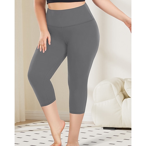 Damen Pilates-Leggings Capri Leggings Sporthosen Leicht Pilates Fitnessstudio Laufen Capri Leggings Einfarbig Dunkelgrau Schwarz Armeegrün Übergröße Sport Sportkleidung Mikroelastisch Image