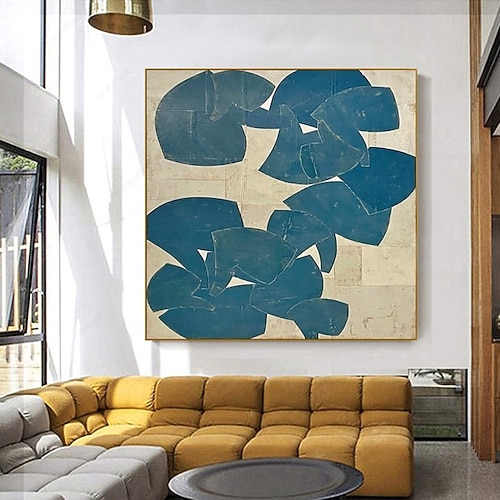handgefertigtes Ölgemälde auf Leinwand, Wandkunst, Dekoration, modern, abstrakt, blau-weißer Block für die Inneneinrichtung, gespannter Rahmen, hängendes Gemälde/gerolltes rahmenloses, ungespanntes Image