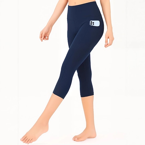 Damen Caprihose Leggings Gemütliche Leggings Streetwear Lässig Wadenlang Natürliche Taille Einfach Tasche Elastischer Bund Bequem Außenbereich Urlaub Yoga Athleisure Wein Grau Schwarz Dunkelblau Image