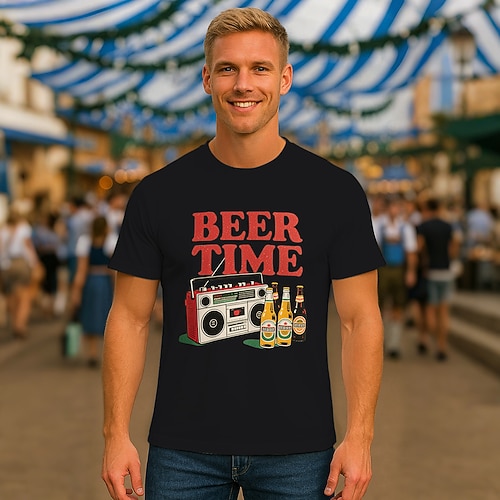 T-Shirt Lederhosen T-Shirt Match Bayerisch München Deutsch Lustig alpin T-Shirt Ärmel Grafik für Herren Erwachsene Heißprägen für Karneval Oktoberfestbier Party Image