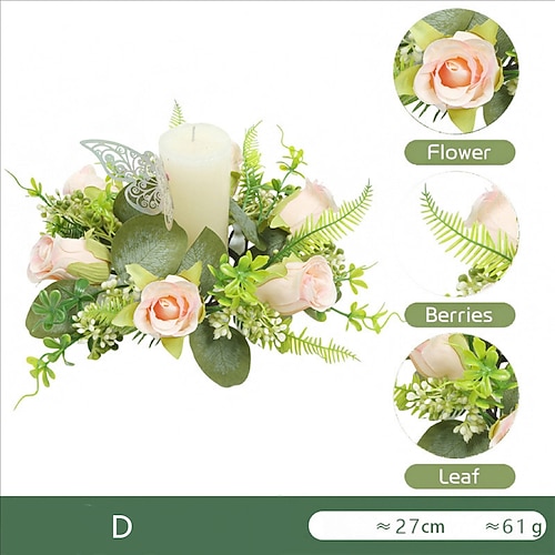 Künstlicher Rosenkerzenkranz, florale Kerzenständer-Dekoration für Hochzeiten, Tischdekorationen, Festivals oder Wohndekoration im europäischen Stil Image