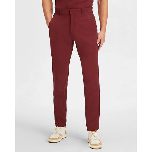 Herren Hose Anzughose Chinos Tasche Knöpfe Einfach Komfort Täglich Geschäft Arbeit Mode Klassicher Stil Wein Armeegrün Mikroelastisch Image