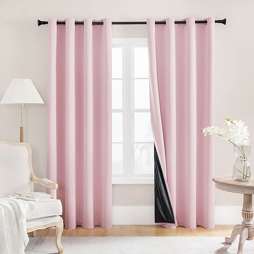 100% Verdunkelungsvorhänge für Schlafzimmer thermisch isolierte Leinenoptik Grommet-Fenstervorhang Drapes mit schwarzer Rückseite für das Wohnzimmer Image