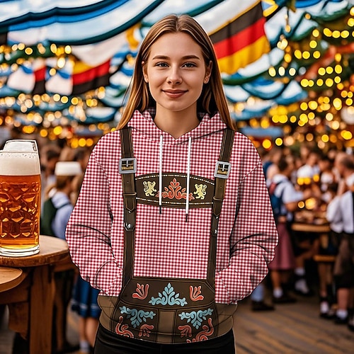 Kapuzensweatshirt Druck Lässig Bayerisch Bischofsärmel Fronttasche Grafik für Damen Erwachsene 3D-Druck für Karneval Oktoberfestbier Urlaub Party Image