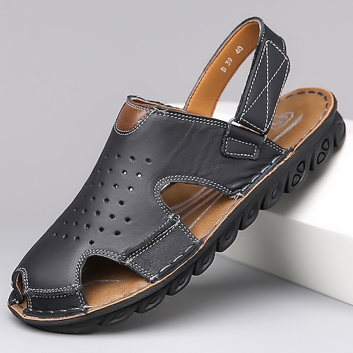 Outdoor-Sandalen für Herren mit perforiertem Design aus Kunstleder und Klettverschluss, strapazierfähiger Sohle zum Wandern, Strand und für tägliche Aktivitäten Image