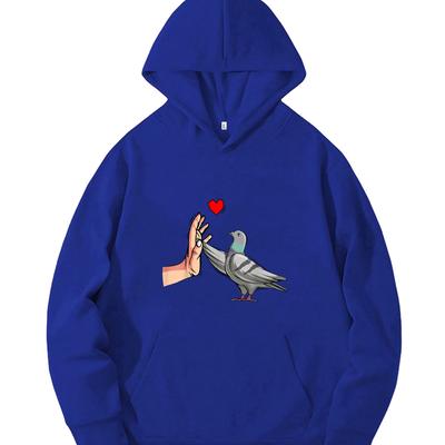 TEMU Men's Casual Fashion Printed & Heart Hooded Sweatshirt - Knit Fabric Loose Fit Hoodie With Polyester - Animal Pattern Hooded Pullover With Stretch Image
