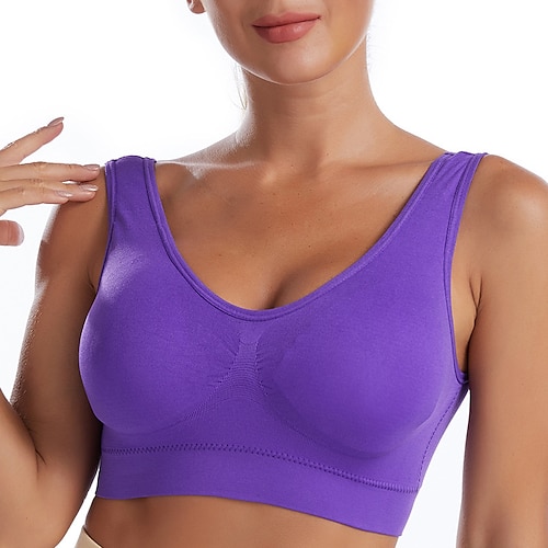 Damen Yoga-BH Pilates-BH Sport-BH BH-Top Push-Up Hosen nahtlos Antivibration Bürgellos Einfarbig Sport Sportkleidung Dunkelviolett Melonen-Rot Fitnessstudio Zumba Laufen Image