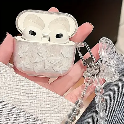 Kristall Schmetterling Anhänger Perlen Armband Kopfhörer Fall Für Apple Airpods 4/3 Für Airpods Pro/ Pro2 Kopfhörer Fall mit Schlüsselbund Image