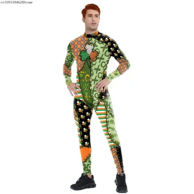 Urlaub St. Patrick's Day Cosplay 3D-Druck Overall Damen Herren Catsuit Kostüm Party Verkleidung Outfit Zentai Anzug zeigt Body Image