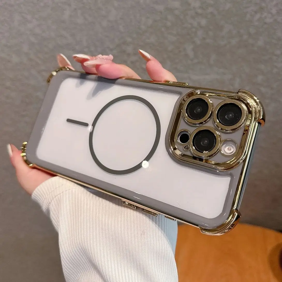 Luxus-Beschichtung, transparent, für Magsafe, stoßfeste Hülle für iPhone 16 15 14 Plus 13 12 11 Pro Max, magnetische kabellose Lade-Stoßstangenabdeckung Image
