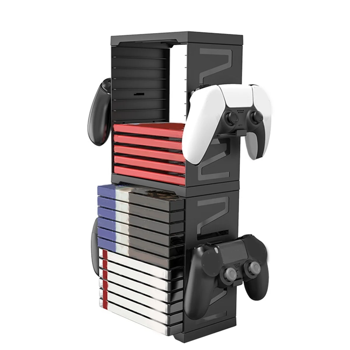 EEB-fGame Disc Storage Tower für PS5/X-BOX SX/XBOX One/Switch – mit 4-Speicher für Game-Controller