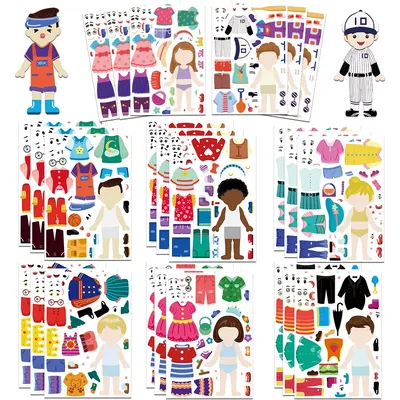 8Pcs Kinder Dress Up Puzzle Aufkleber Niedlichen Cartoon Kreative Spaß Kinder Puzzle Konto Material Wasserdichte Aufkleber Image