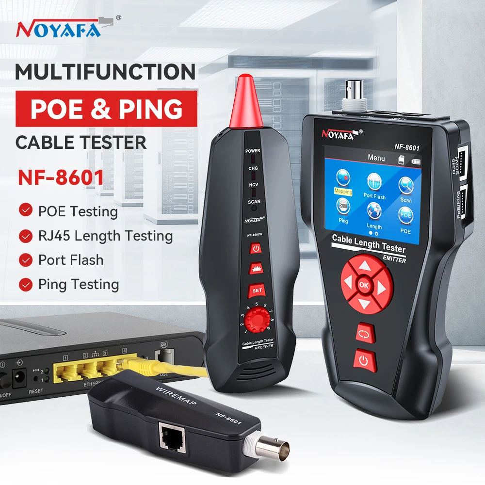NOYAFA Netzwerkkabeltester NF-8601 Ethernet-Kabeltracker mit PoE/PING-Funktion, Messung der Länge, Wiremap-Tester, Netzwerkwerkzeuge Image