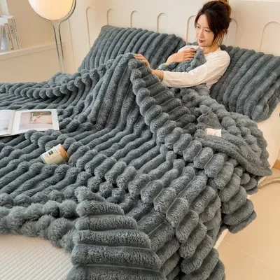 Large-size Double-sided Imitation Faux Rabbit Fur Blanket Winter Warm Thick Bed Sheet Bedroom Bed Cover Blanket Throw