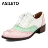 ASILETO Britischer Stil Vintage Damen-Wohnungen, gemischte Farben, Schnür-Brogues, Freizeitschuhe, große Größe, runde Zehen, dicke Absätze, Schnürung, Blau
