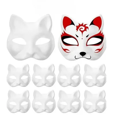 Katzen maske DIY malbare Cosplay Zubehör leere Katzen maske für Party Maskerade Kostüm Halloween Tier Halb gesichts masken 5/10Pack Image
