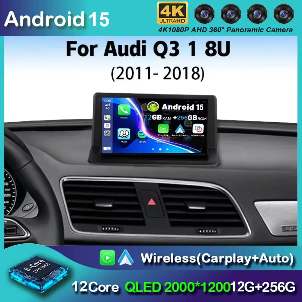 Android 15 Für Audi Q3 1 8U 2011 - 2018 2K QLED Android Auto Radio Multimedia Video Player GPS stereo CarPlay 4G Kopf Einheit Image