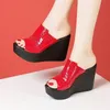 11 cm Kleine Größe 32-43 Sommer Helle Leder Schuhe Plattform Keile Rutschen High Heels Hausschuhe