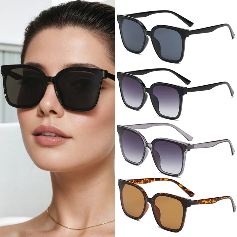 Auto Sonnenbrille 4 stücke Große Rahmen Cat Eye Sonnenbrille Retro Gradienten Platz Oversize Radfahren Gläser Frauen Vintage Brillen UV400 Image